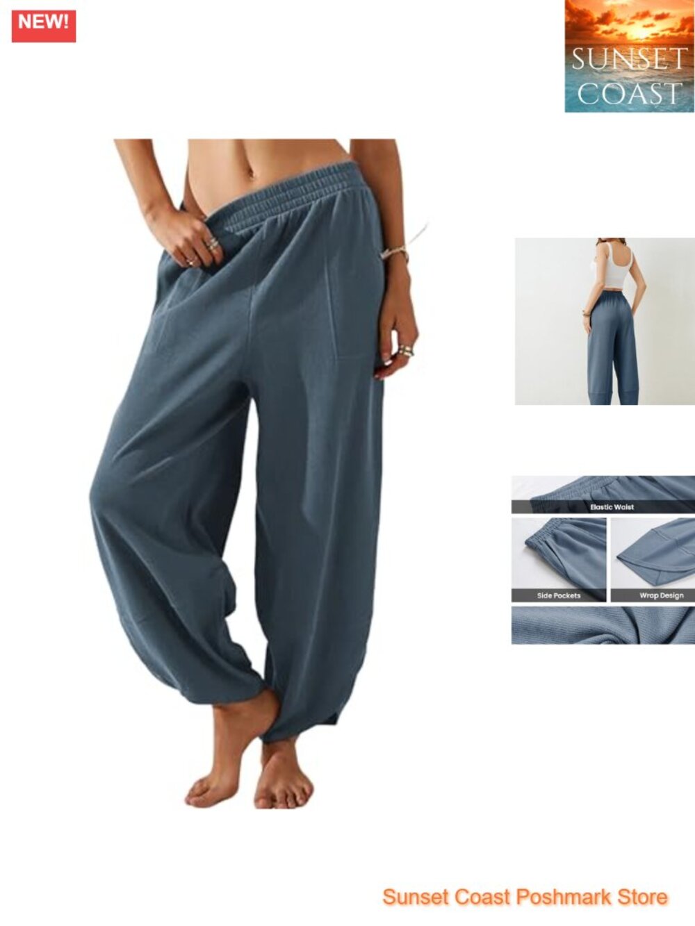 Women's Cotton Wide Leg Baggy Harem Pants Elastic Waist Palazzo Casual